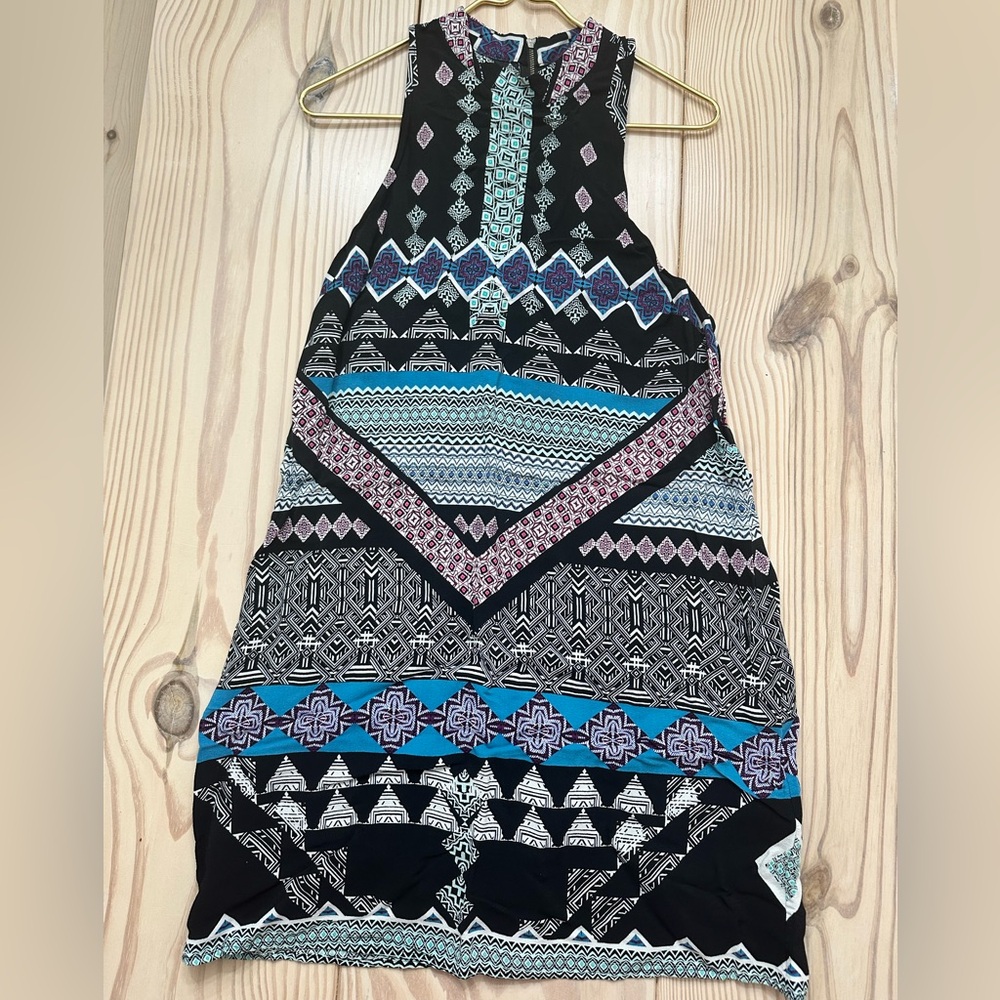 Express Sleeveless Dress with Turquoise and Pink Geometric Print